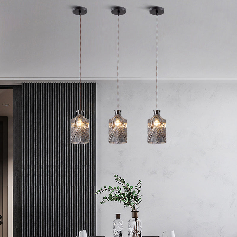 Contemporary Retro Iron & Glass Vase With Etched Design 1-Light Pendant Light For Dining Room
