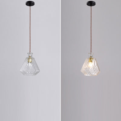 Contemporary Retro Iron & Glass Vase With Etched Design 1-Light Pendant Light For Dining Room