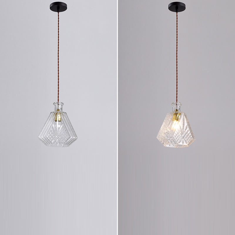 Contemporary Retro Iron & Glass Vase With Etched Design 1-Light Pendant Light For Dining Room