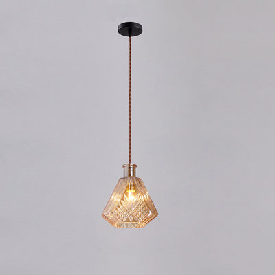 Contemporary Retro Iron & Glass Vase With Etched Design 1-Light Pendant Light For Dining Room
