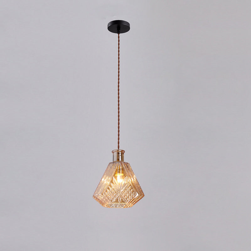 Contemporary Retro Iron & Glass Vase With Etched Design 1-Light Pendant Light For Dining Room