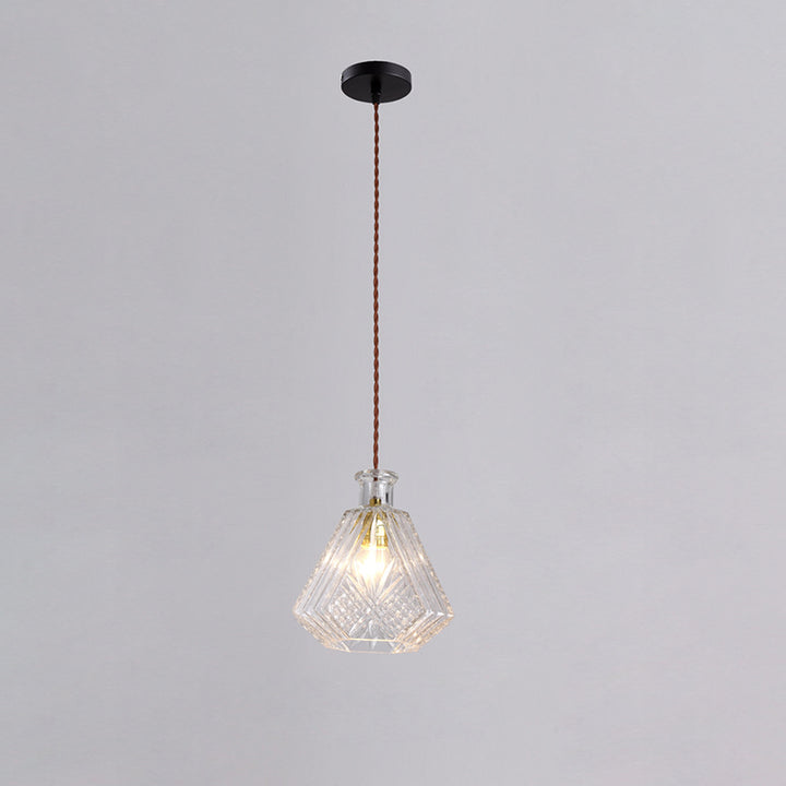 Suspension contemporaine en fer et verre avec design gravé 1-lumière pour salle à manger 