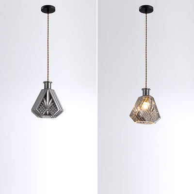 Contemporary Retro Iron & Glass Vase With Etched Design 1-Light Pendant Light For Dining Room