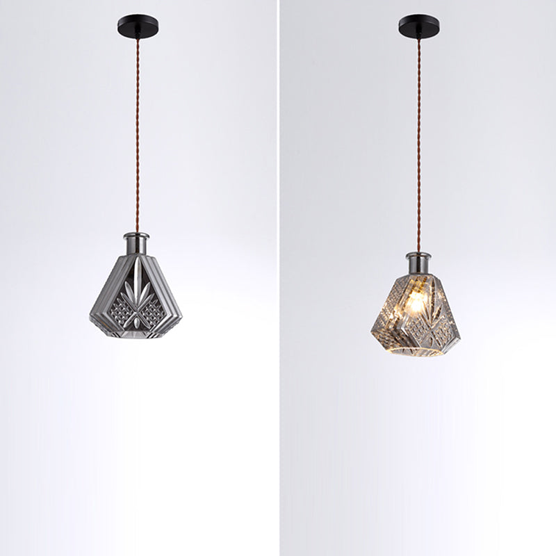 Contemporary Retro Iron & Glass Vase With Etched Design 1-Light Pendant Light For Dining Room