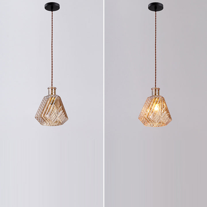 Suspension contemporaine en fer et verre avec design gravé 1-lumière pour salle à manger 