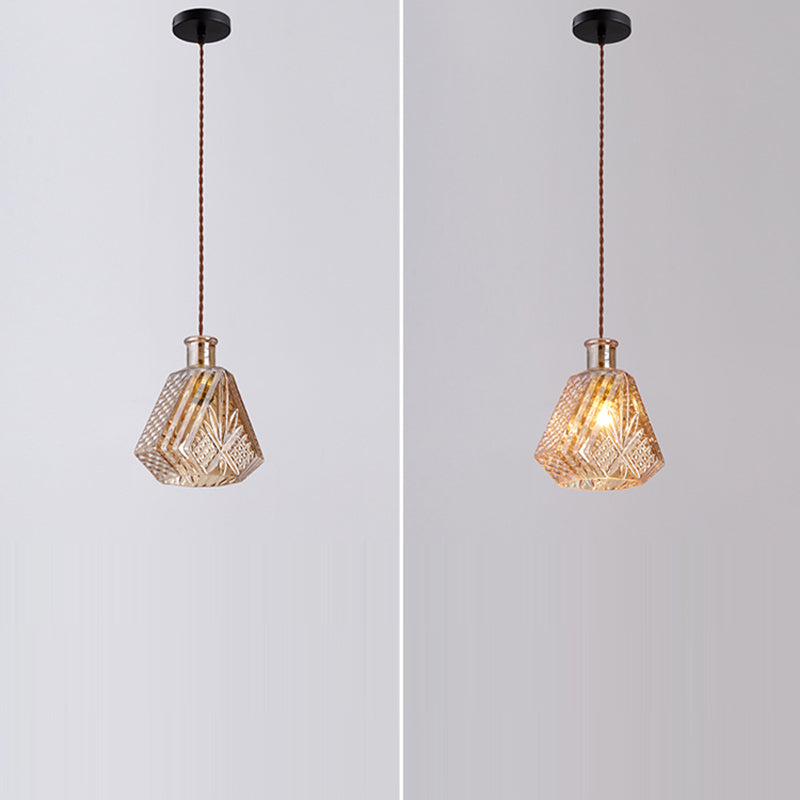 Contemporary Retro Iron & Glass Vase With Etched Design 1-Light Pendant Light For Dining Room