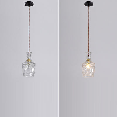 Contemporary Retro Iron & Glass Vase With Etched Design 1-Light Pendant Light For Dining Room