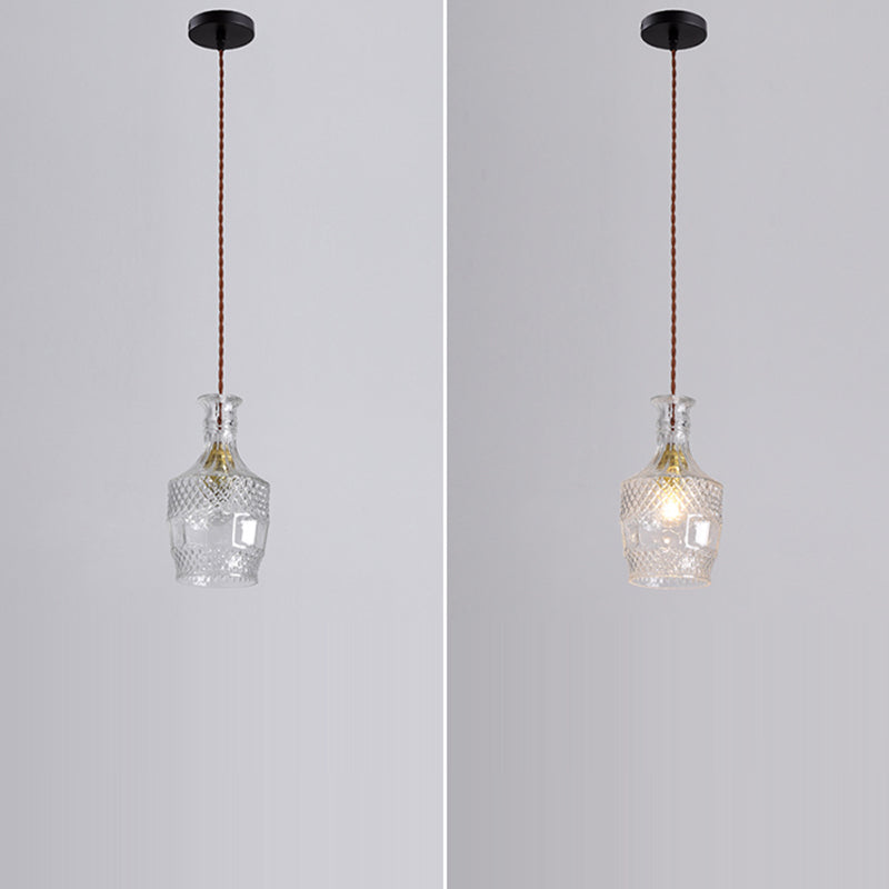 Contemporary Retro Iron & Glass Vase With Etched Design 1-Light Pendant Light For Dining Room