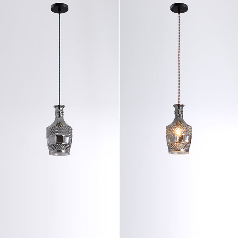 Contemporary Retro Iron & Glass Vase With Etched Design 1-Light Pendant Light For Dining Room