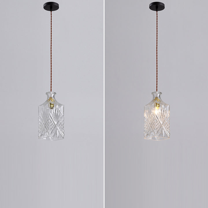Suspension contemporaine en fer et verre avec design gravé 1-lumière pour salle à manger 
