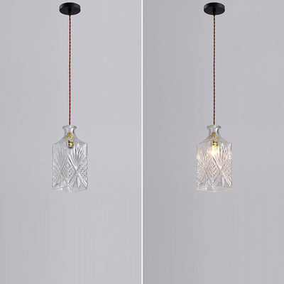 Contemporary Retro Iron & Glass Vase With Etched Design 1-Light Pendant Light For Dining Room