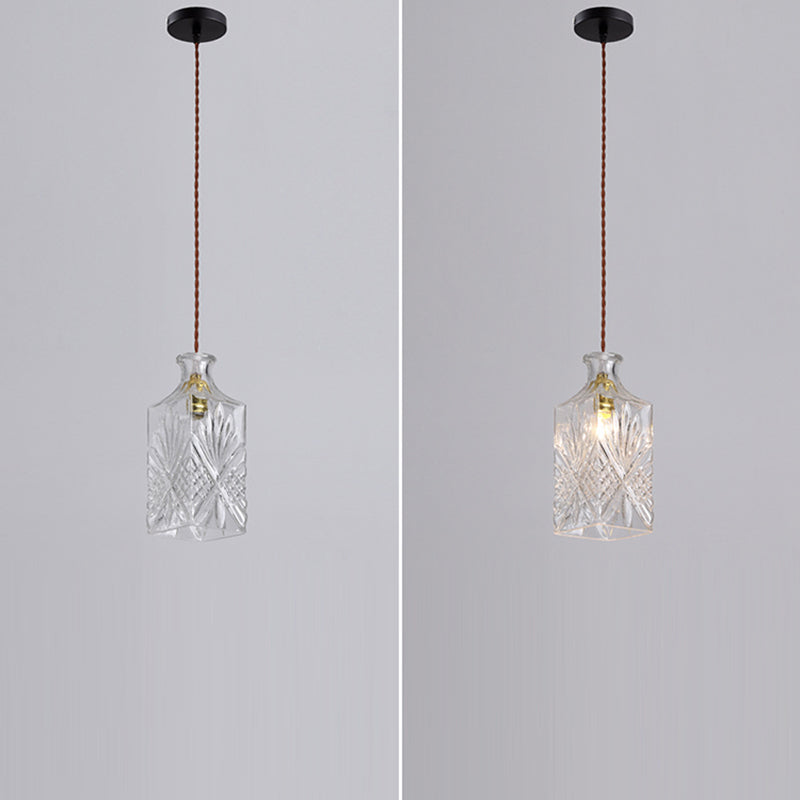 Contemporary Retro Iron & Glass Vase With Etched Design 1-Light Pendant Light For Dining Room