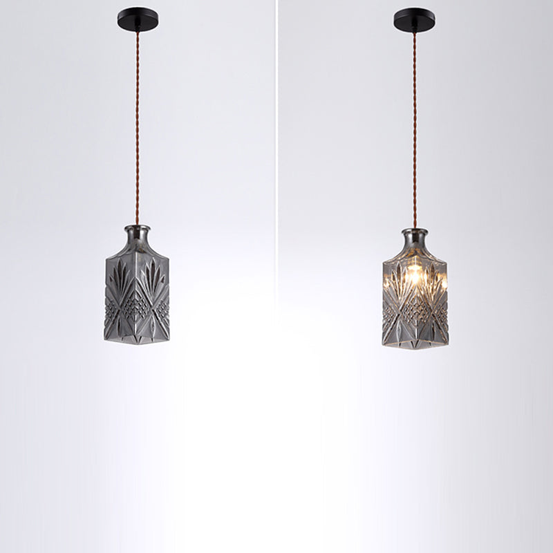 Suspension contemporaine en fer et verre avec design gravé 1-lumière pour salle à manger 