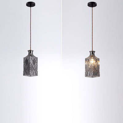 Contemporary Retro Iron & Glass Vase With Etched Design 1-Light Pendant Light For Dining Room