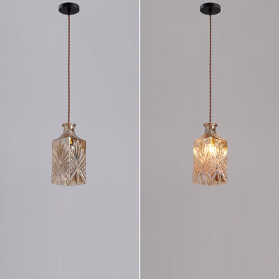 Contemporary Retro Iron & Glass Vase With Etched Design 1-Light Pendant Light For Dining Room