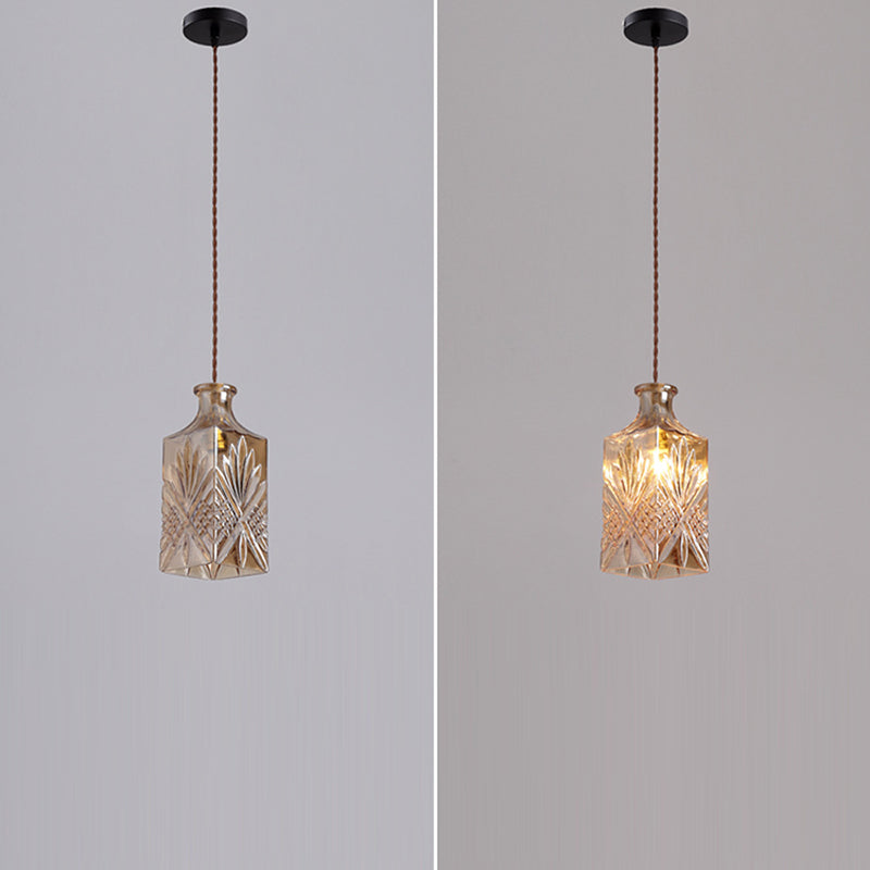Contemporary Retro Iron & Glass Vase With Etched Design 1-Light Pendant Light For Dining Room