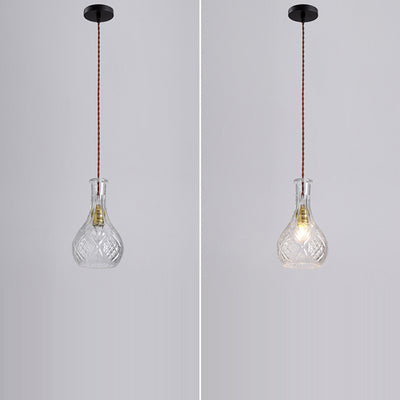 Contemporary Retro Iron & Glass Vase With Etched Design 1-Light Pendant Light For Dining Room