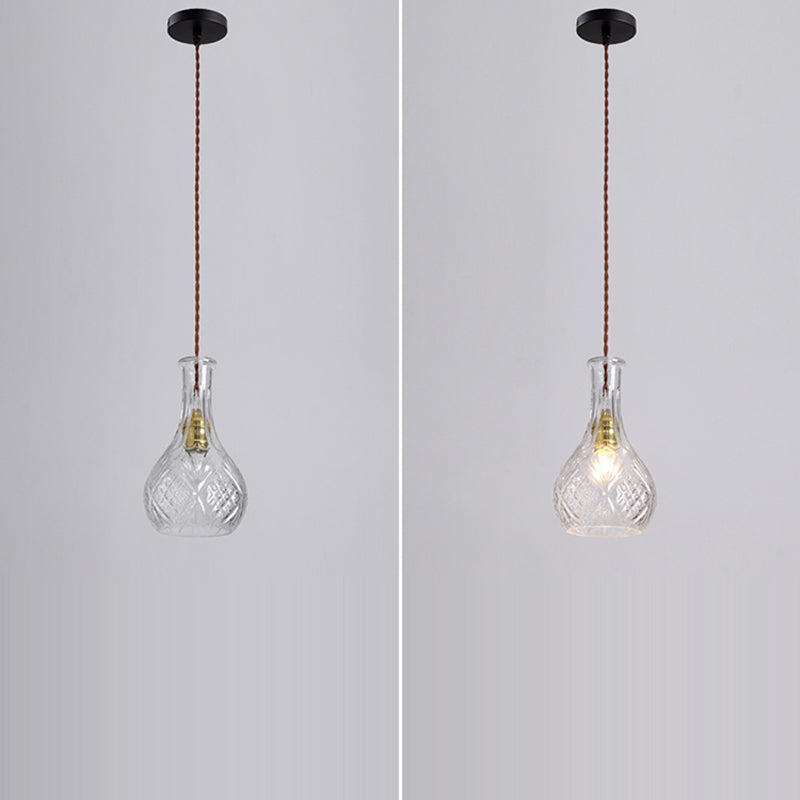 Contemporary Retro Iron & Glass Vase With Etched Design 1-Light Pendant Light For Dining Room