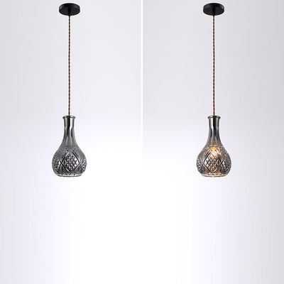 Contemporary Retro Iron & Glass Vase With Etched Design 1-Light Pendant Light For Dining Room