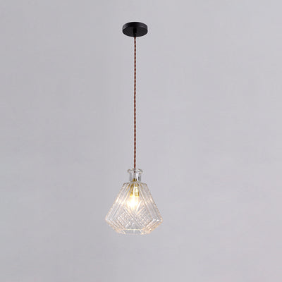 Contemporary Retro Iron & Glass Vase With Etched Design 1-Light Pendant Light For Dining Room