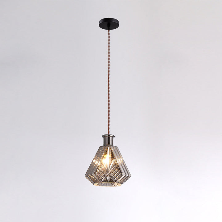 Suspension contemporaine en fer et verre avec design gravé 1-lumière pour salle à manger 