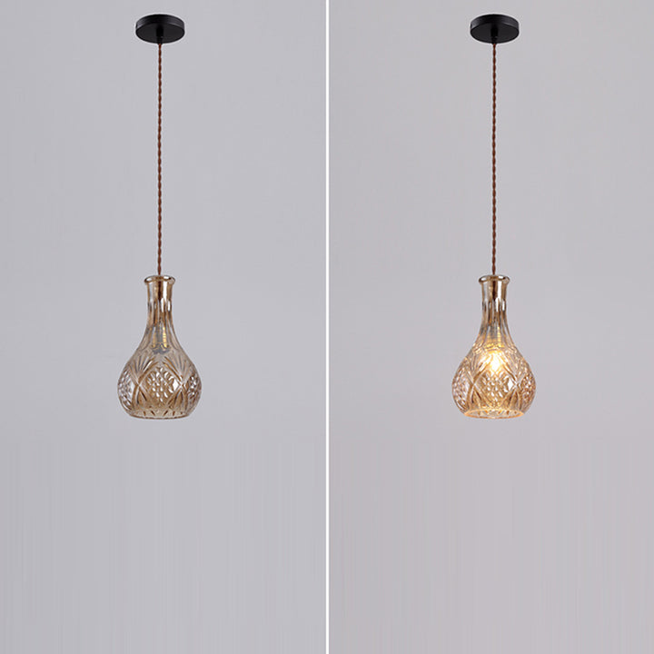 Suspension contemporaine en fer et verre avec design gravé 1-lumière pour salle à manger 