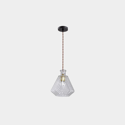 Contemporary Retro Iron & Glass Vase With Etched Design 1-Light Pendant Light For Dining Room