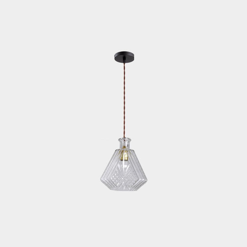 Contemporary Retro Iron & Glass Vase With Etched Design 1-Light Pendant Light For Dining Room