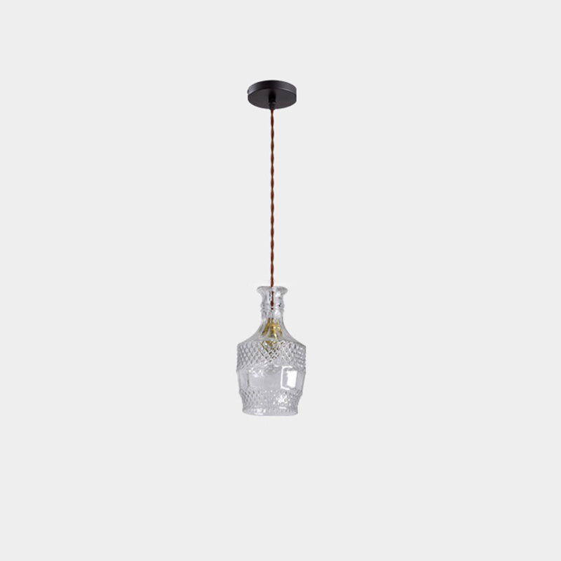 Contemporary Retro Iron & Glass Vase With Etched Design 1-Light Pendant Light For Dining Room