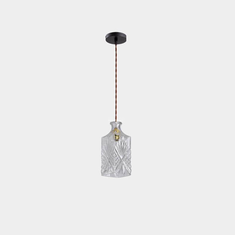 Contemporary Retro Iron & Glass Vase With Etched Design 1-Light Pendant Light For Dining Room