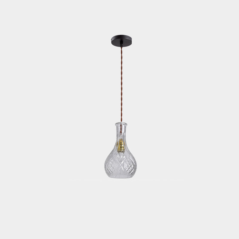 Contemporary Retro Iron & Glass Vase With Etched Design 1-Light Pendant Light For Dining Room
