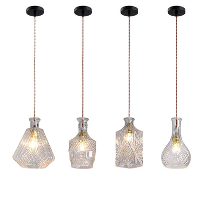 Contemporary Retro Iron & Glass Vase With Etched Design 1-Light Pendant Light For Dining Room