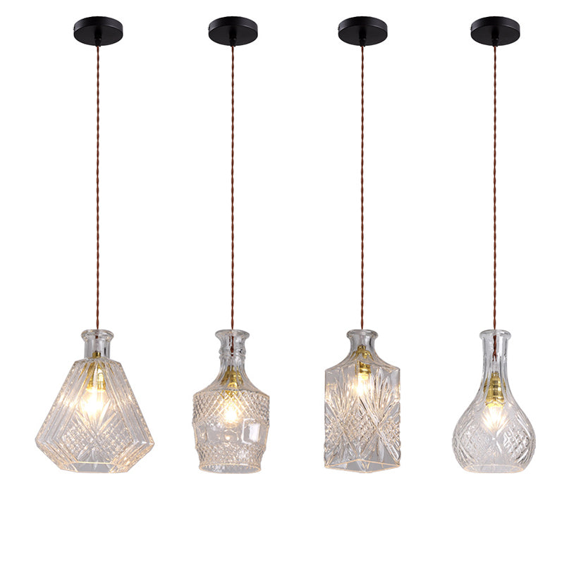Contemporary Retro Iron & Glass Vase With Etched Design 1-Light Pendant Light For Dining Room