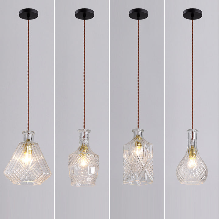Suspension contemporaine en fer et verre avec design gravé 1-lumière pour salle à manger 