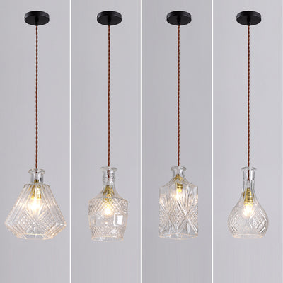 Contemporary Retro Iron & Glass Vase With Etched Design 1-Light Pendant Light For Dining Room