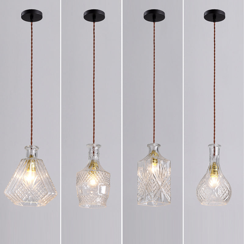 Contemporary Retro Iron & Glass Vase With Etched Design 1-Light Pendant Light For Dining Room