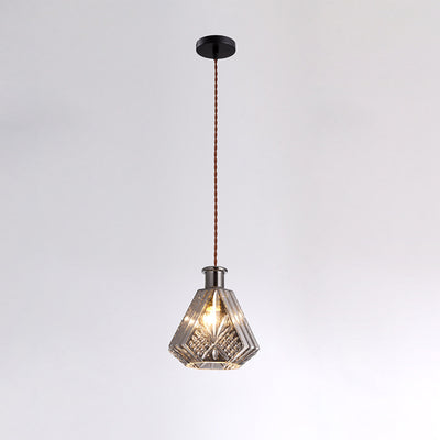 Contemporary Retro Iron & Glass Vase With Etched Design 1-Light Pendant Light For Dining Room
