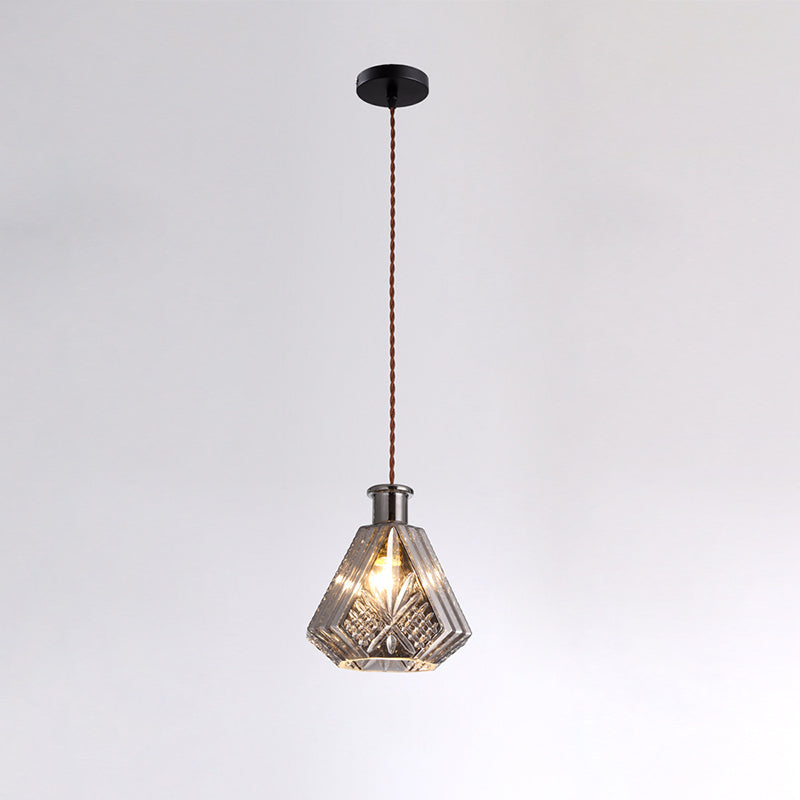 Contemporary Retro Iron & Glass Vase With Etched Design 1-Light Pendant Light For Dining Room