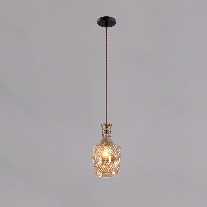 Suspension contemporaine en fer et verre avec design gravé 1-lumière pour salle à manger 