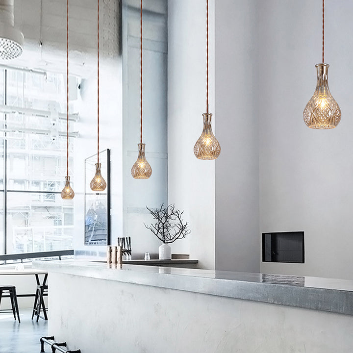 Suspension contemporaine en fer et verre avec design gravé 1-lumière pour salle à manger 