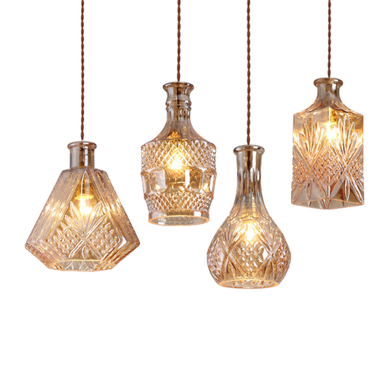 Contemporary Retro Iron & Glass Vase With Etched Design 1-Light Pendant Light For Dining Room