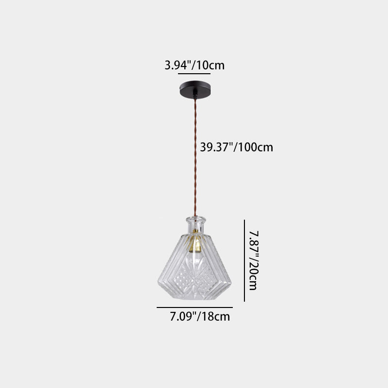 Contemporary Retro Iron & Glass Vase With Etched Design 1-Light Pendant Light For Dining Room