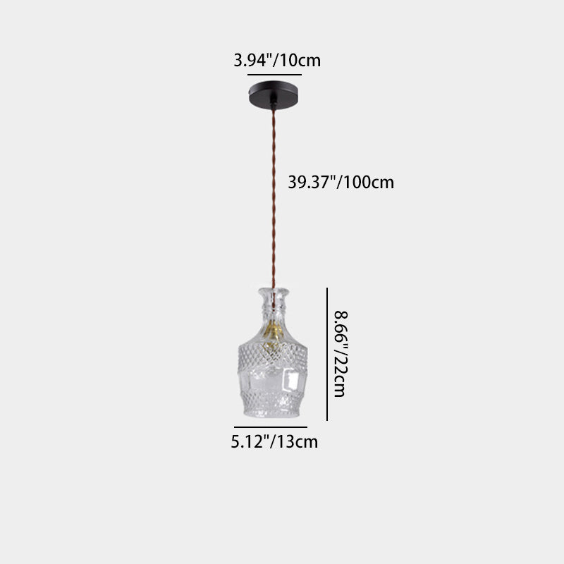 Contemporary Retro Iron & Glass Vase With Etched Design 1-Light Pendant Light For Dining Room