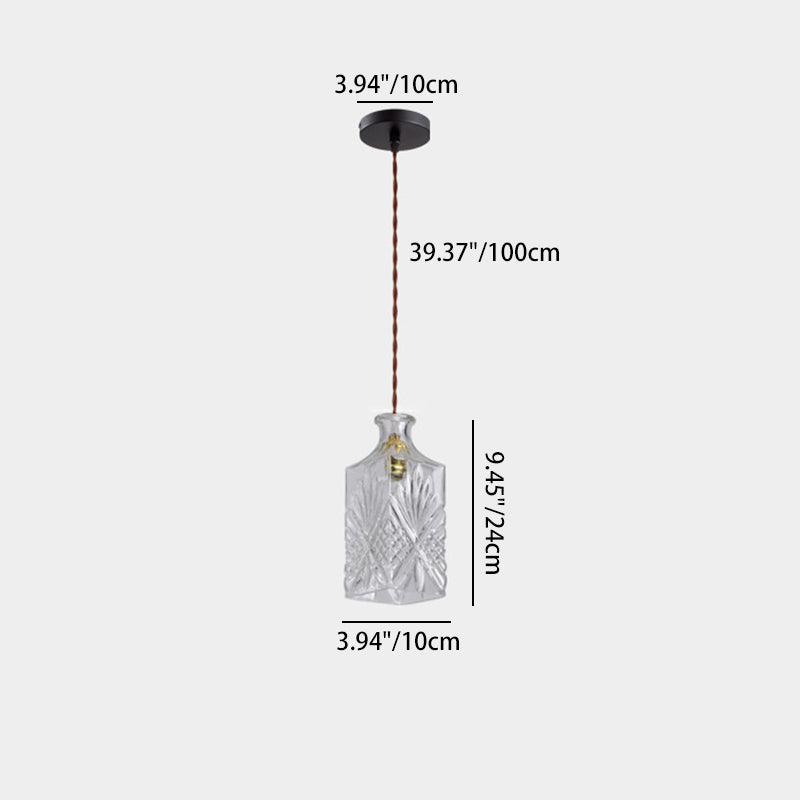 Contemporary Retro Iron & Glass Vase With Etched Design 1-Light Pendant Light For Dining Room