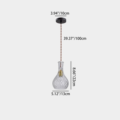 Contemporary Retro Iron & Glass Vase With Etched Design 1-Light Pendant Light For Dining Room
