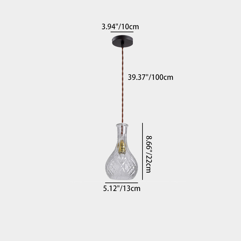 Contemporary Retro Iron & Glass Vase With Etched Design 1-Light Pendant Light For Dining Room