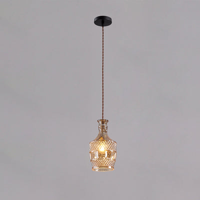 Contemporary Retro Iron & Glass Vase With Etched Design 1-Light Pendant Light For Dining Room