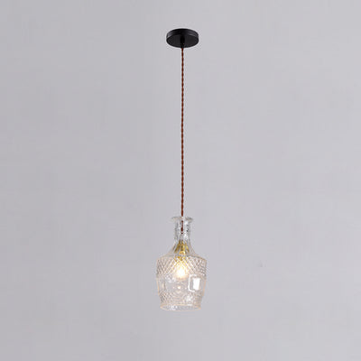 Contemporary Retro Iron & Glass Vase With Etched Design 1-Light Pendant Light For Dining Room