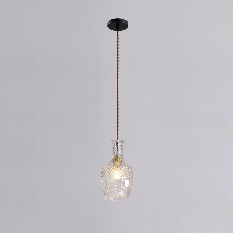 Contemporary Retro Iron & Glass Vase With Etched Design 1-Light Pendant Light For Dining Room