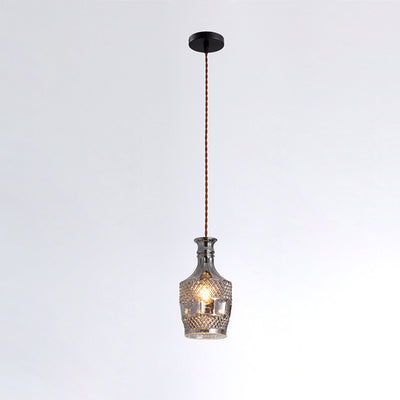 Contemporary Retro Iron & Glass Vase With Etched Design 1-Light Pendant Light For Dining Room